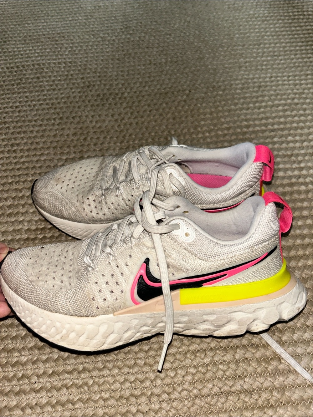 Nike White Sneakers with Pink & Neon Yellow Accents